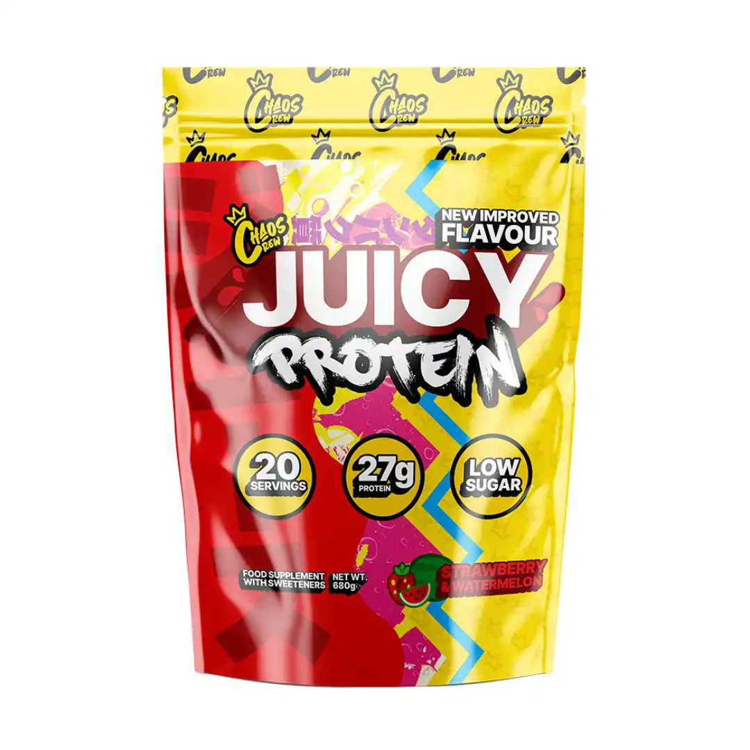 Chaos Crew Juicy Protein 680g Strawberry Watermelon front pouch