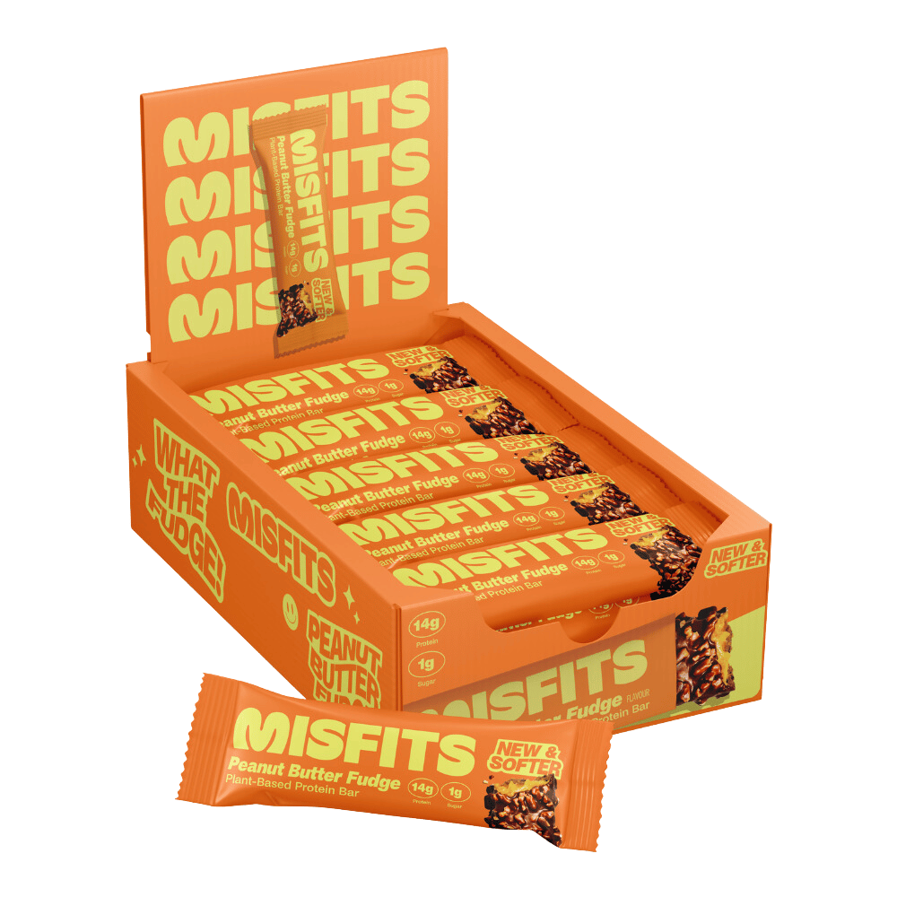 Misfits Plant-Based Protein Bars 15x50g Peanut Butter Fudge retail carton front