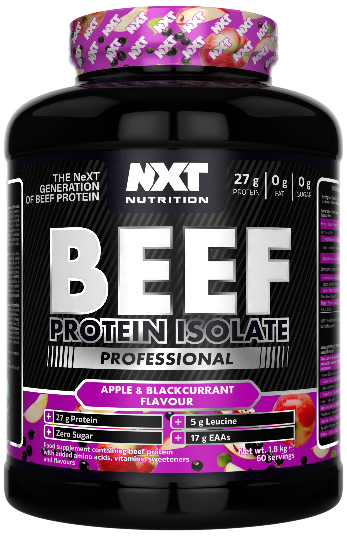 NXT Nutrition Beef Protein Isolate Professional 1.8kg Apple and Blackcurrant