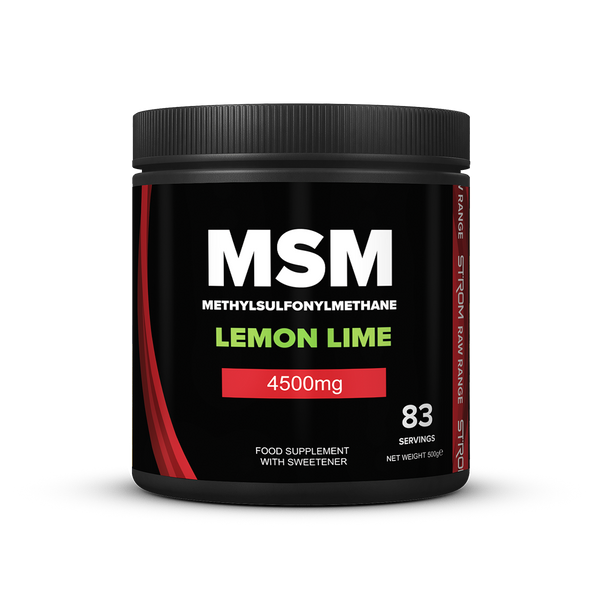 Strom Sports MSM 500g Lemon Lime tub front on white background