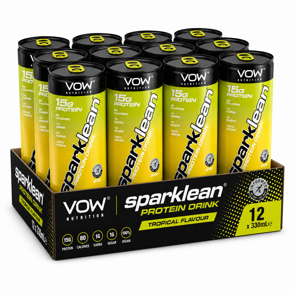 VOW Sparklean Protein Drink 12 x 330ml Tropical