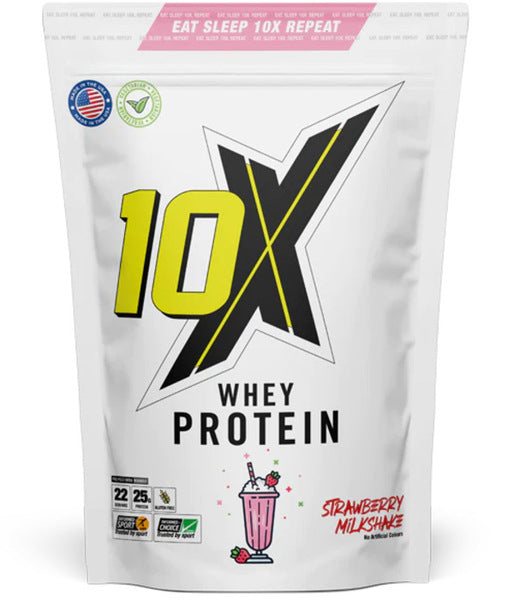 10X Athletic Whey Protein Strawberry Milkshake 700g front-facing pouch