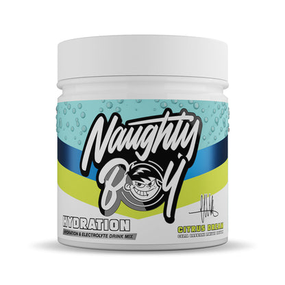 Naughty Boy Hydration 255g Citrus Dream — manufacturer front-facing 30-serving tub