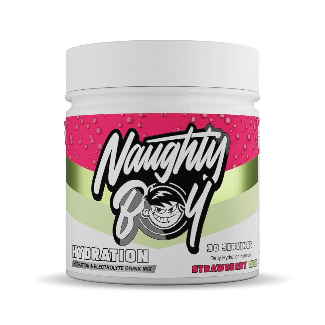 Naughty Boy Hydration 255g Strawberry Kiwi — manufacturer front-facing 30-serving tub