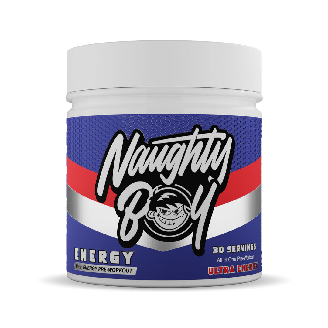 Naughty Boy Energy 390g Ultra Energy front-facing 30-serving tub