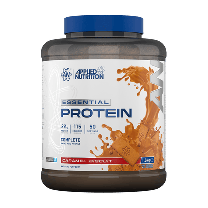 Applied Nutrition Essential Protein 1.6kg Caramel Biscuit front-facing tub