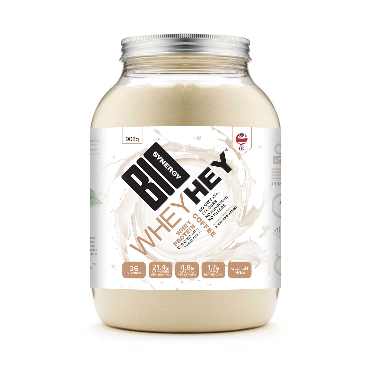 Bio-Synergy Whey Hey 908g Brazilian Coffee front-facing tub