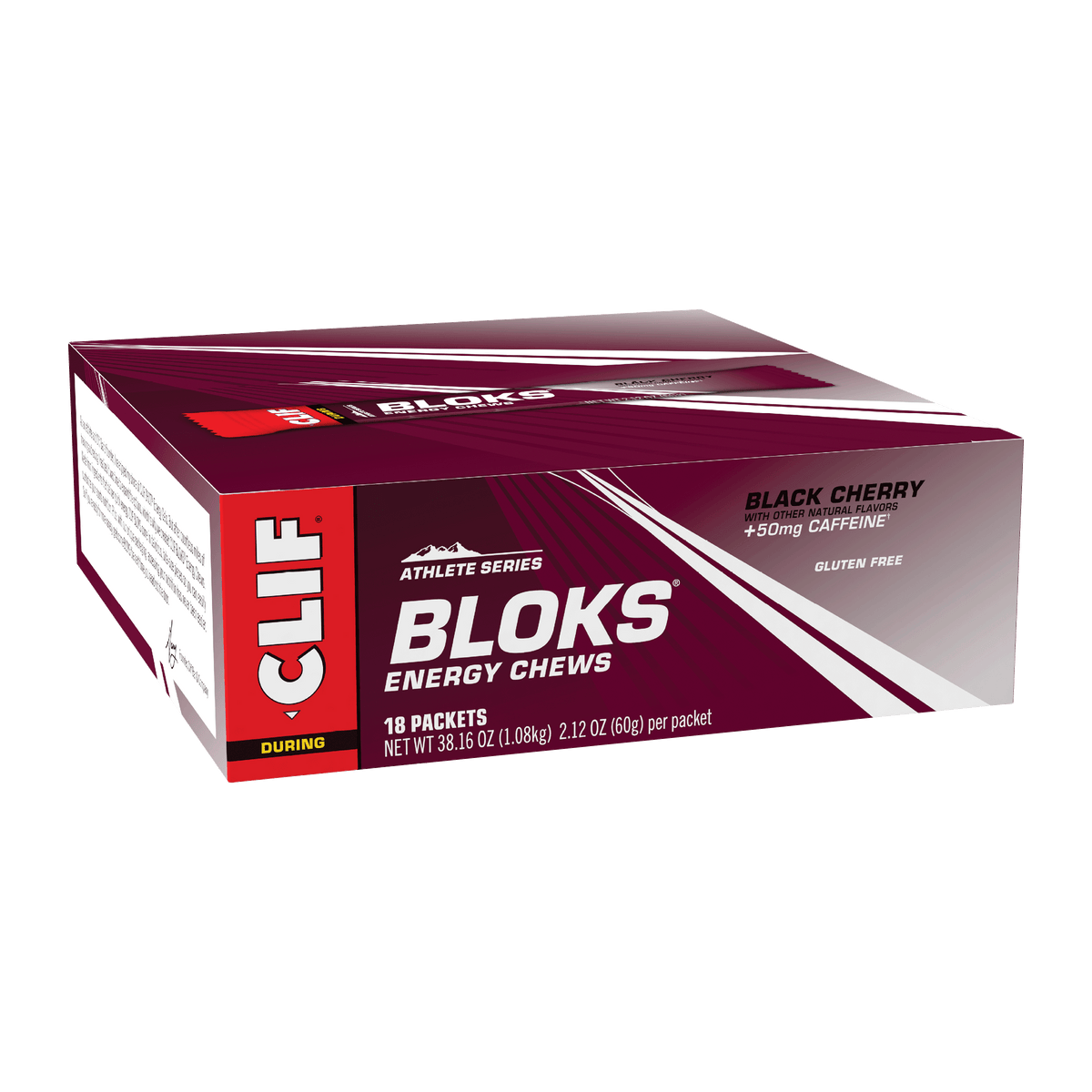 CLIF BLOKS Black Cherry 18-packet box front product photograph