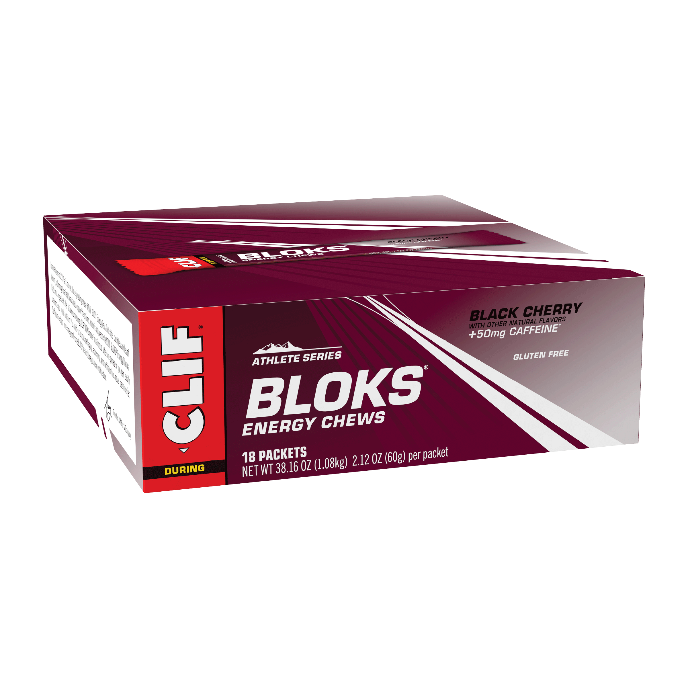 CLIF BLOKS Black Cherry 18-packet box front product photograph