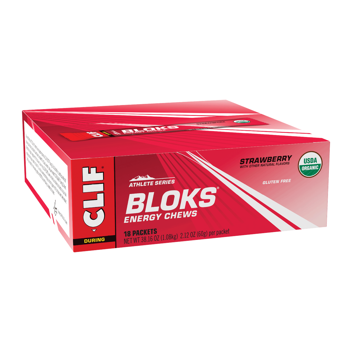 CLIF BLOKS Strawberry 18-packet box front product photograph