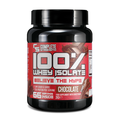 Complete Strength 100% Whey Isolate 2kg – Chocolate front-facing manufacturer's tub