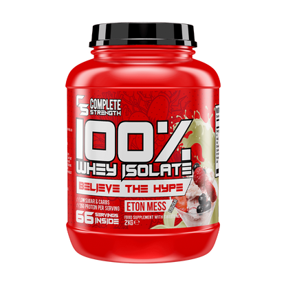 Complete Strength 100% Whey Isolate 2kg – Eton Mess front-facing manufacturer's tub