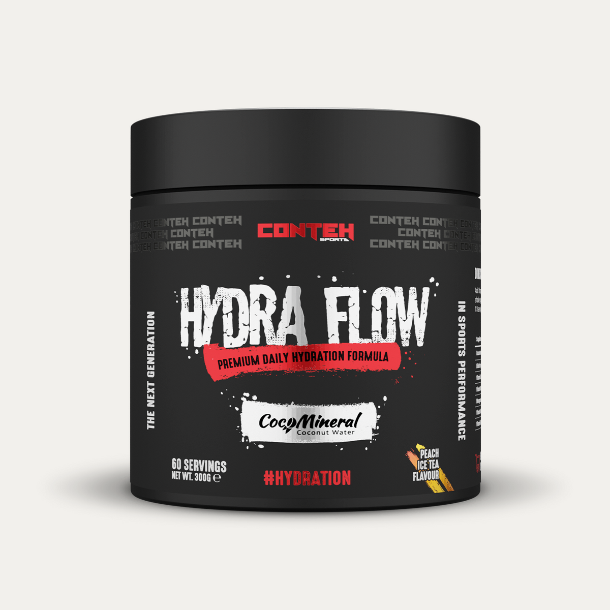 Conteh Sports Hydra Flow 300g Peach Ice Tea front-facing tub