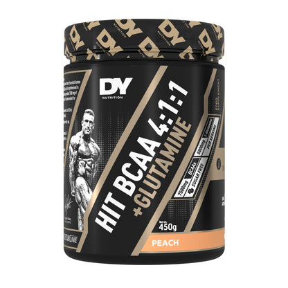 DY HIT BCAA 4:1:1 with Glutamine 450g Peach front tub