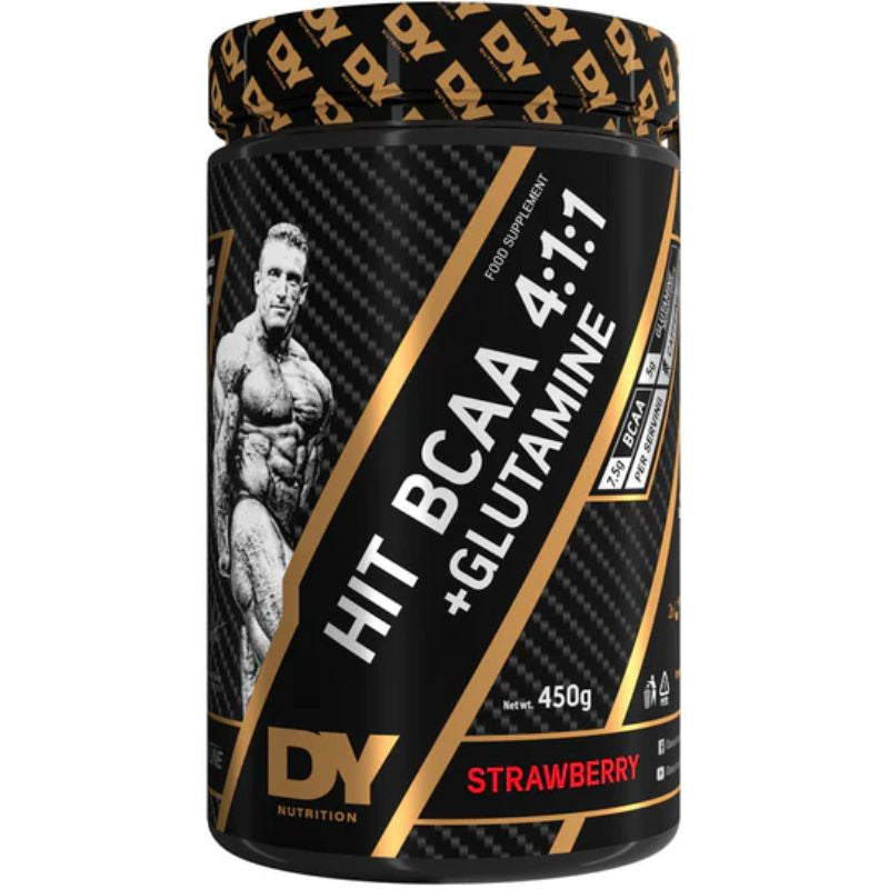 DY HIT BCAA 4:1:1 with Glutamine 450g Strawberry front tub