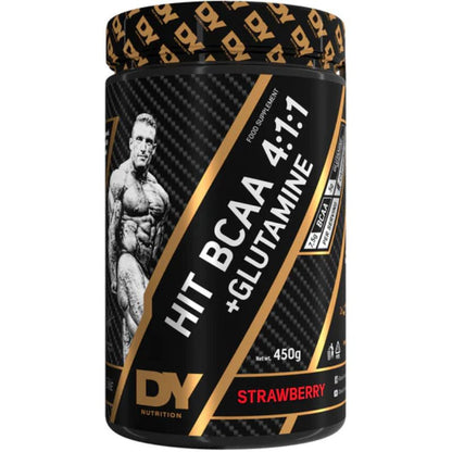 DY HIT BCAA 4:1:1 with Glutamine 450g Strawberry front tub