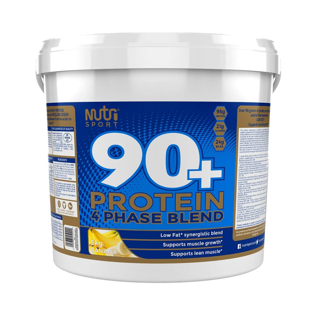 NutriSport 90+ Protein 5kg Banana manufacturer tub front