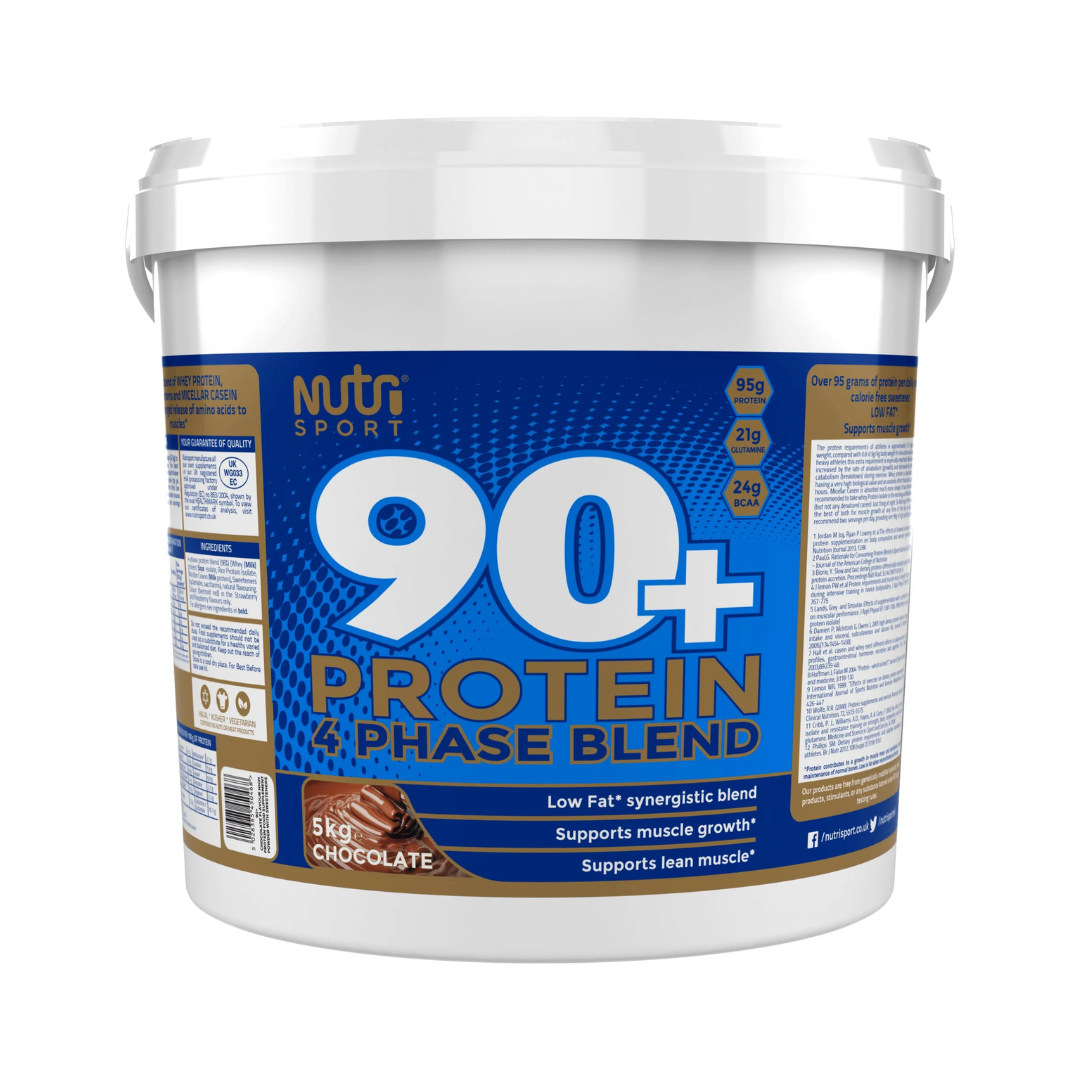 NutriSport 90+ Protein 5kg Chocolate manufacturer tub front