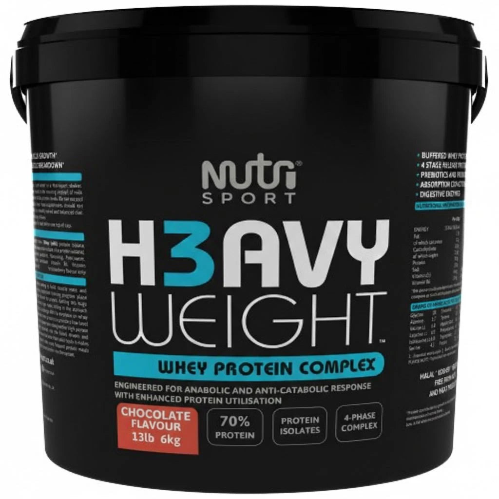 NutriSport H3avyweight Whey Protein Complex 6kg Chocolate front-facing tub