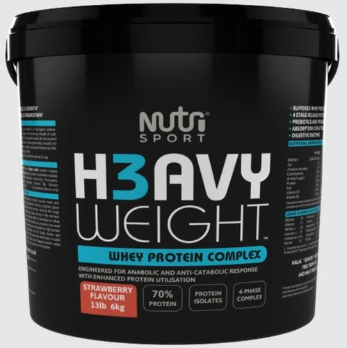 NutriSport H3avyweight Whey Protein Complex 6kg Strawberry front-facing tub