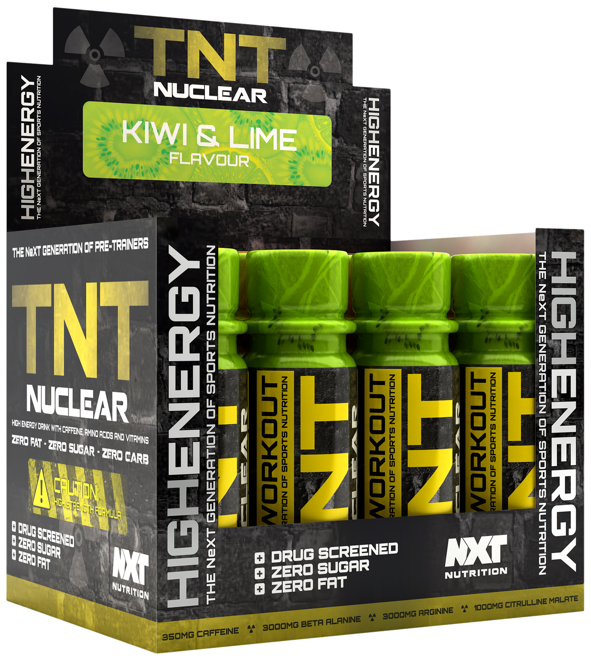 NXT Nutrition TNT Nuclear Shots 12 x 60ml kiwi lime display box