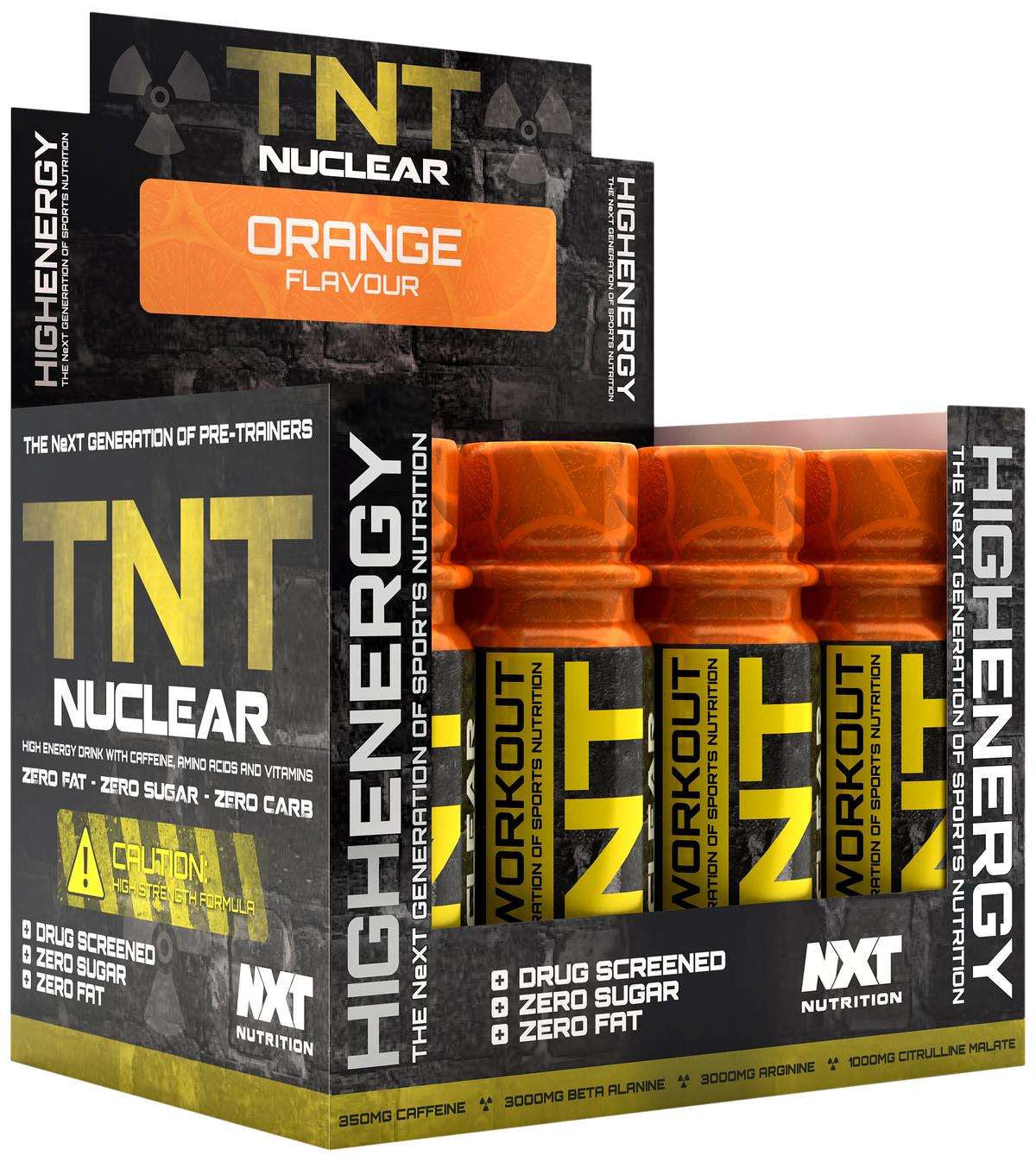 NXT Nutrition TNT Nuclear Shots 12 x 60ml orange display box
