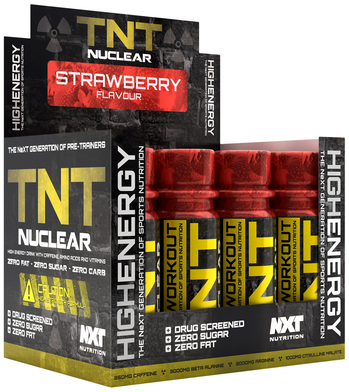 NXT Nutrition TNT Nuclear Shots 12 x 60ml strawberry display box