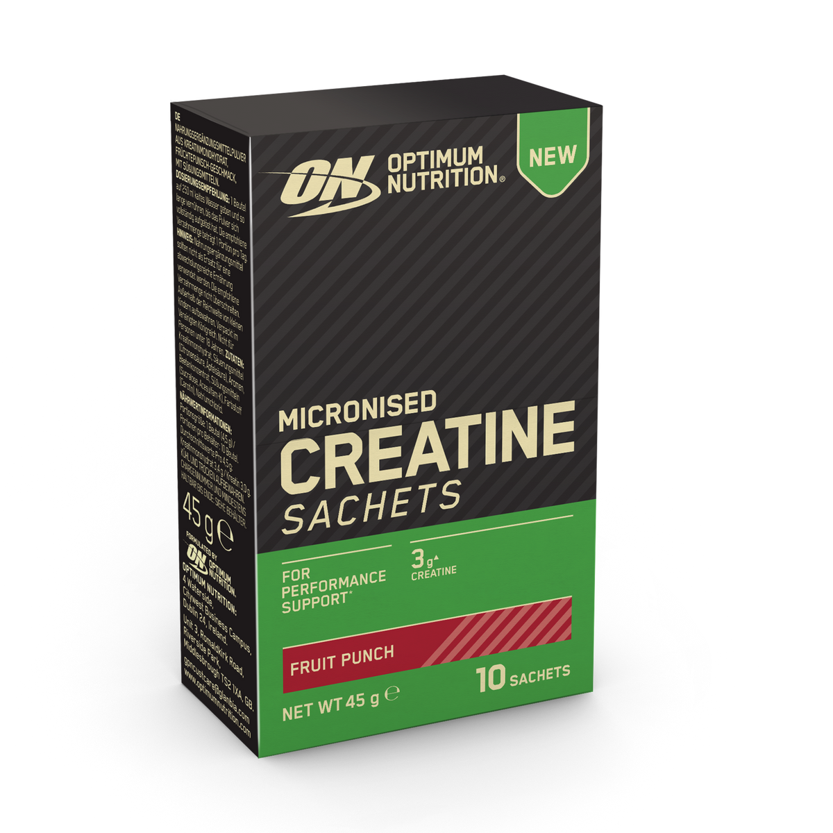 Optimum Nutrition Micronised Creatine Sachets Fruit Punch 10 sachet box front view