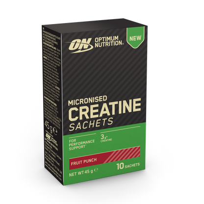 Optimum Nutrition Micronised Creatine Sachets Fruit Punch 10 sachet box front view
