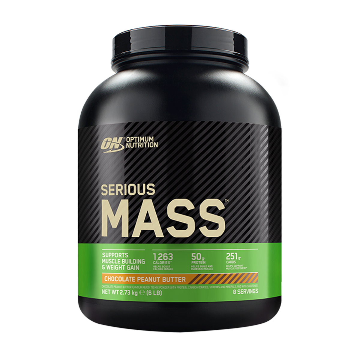 Optimum Nutrition Serious Mass 2.73kg Chocolate Peanut Butter original tub front
