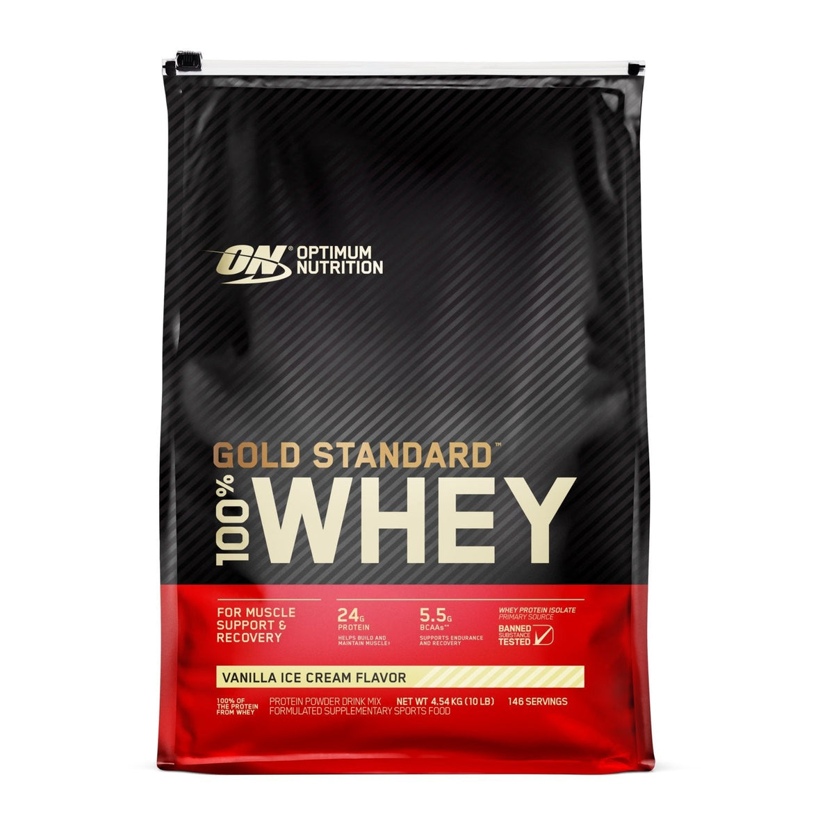 Optimum Nutrition Gold Standard Whey Vanilla Ice Cream 4.54kg front of pack