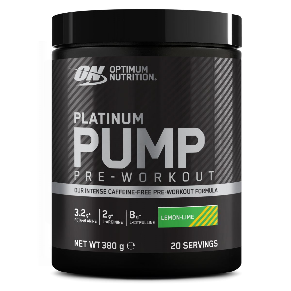 Optimum Nutrition Platinum Pump Lemon Lime 380g front tub