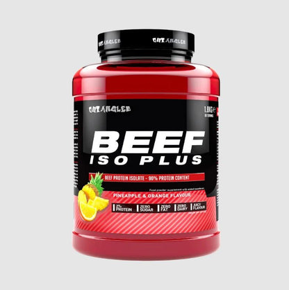 Outangled Beef ISO Plus 1.8kg Pineapple Orange front of tub on plain background
