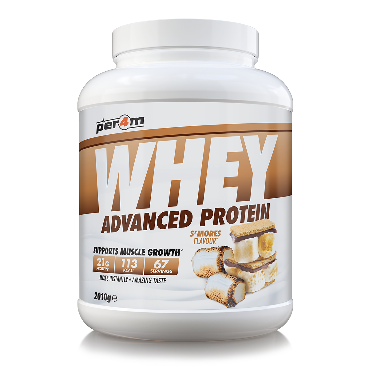 Per4m Advanced Whey Protein 2.01kg Smores front-facing original tub