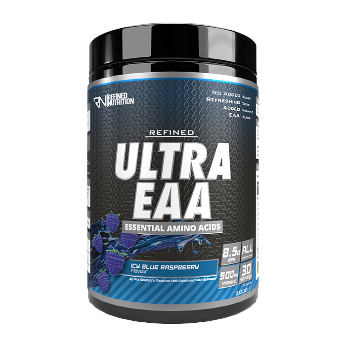 Refined Nutrition Ultra EAA 300g Icy Blue Raspberry – front-facing manufacturer tub