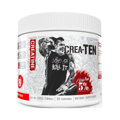 Rich Piana 5% Nutrition CREA-TEN 225g Fruit Punch front-facing tub