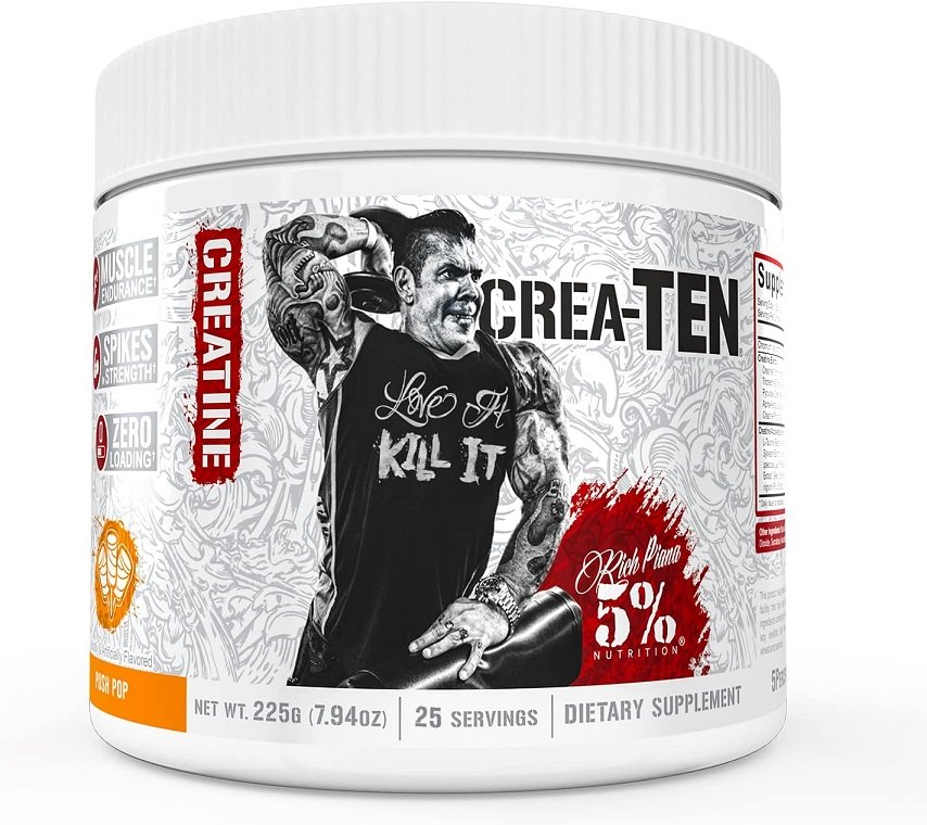 Rich Piana 5% Nutrition CREA-TEN 225g Push Pop front-facing tub