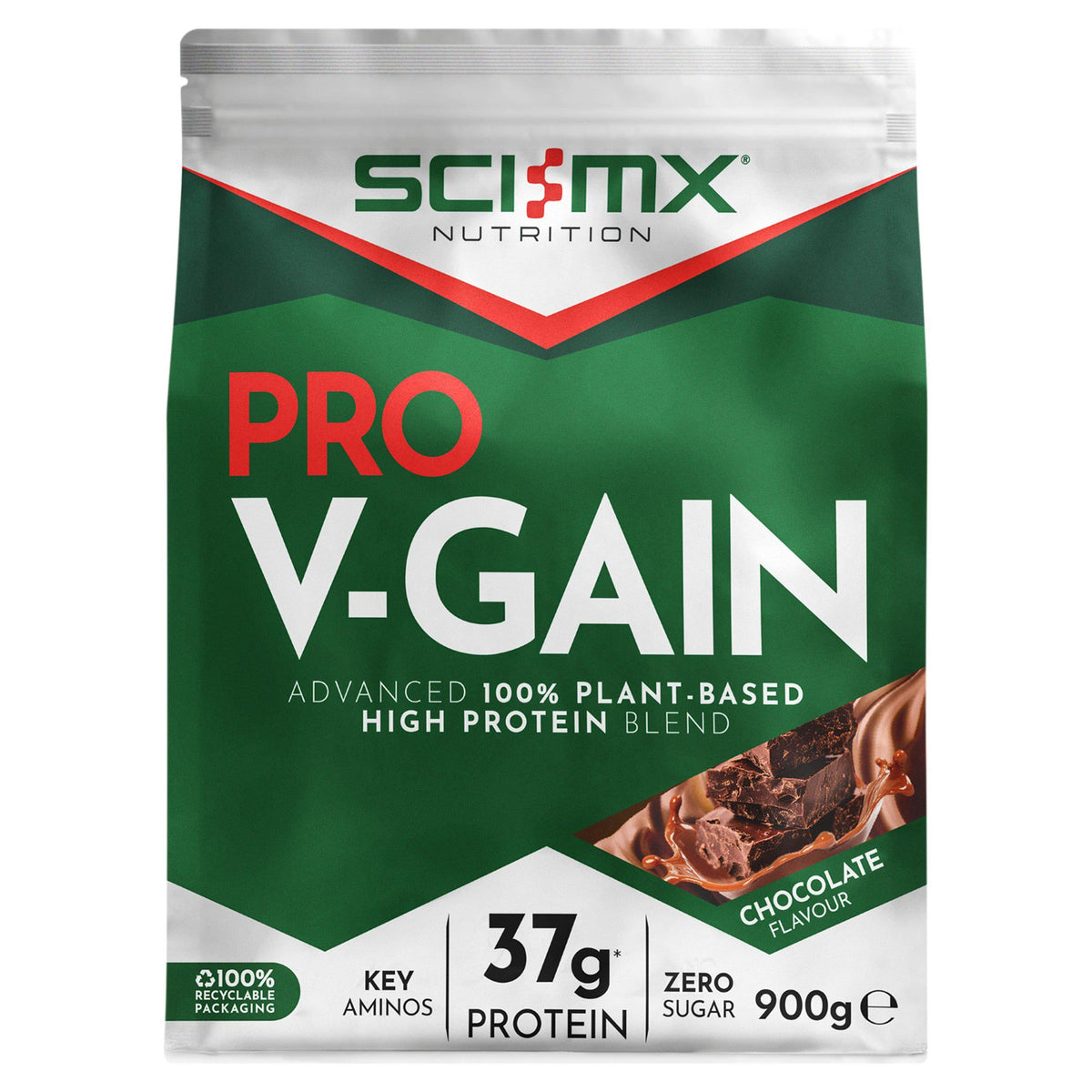SCI-MX Pro V-Gain 900g Chocolate front-facing pouch