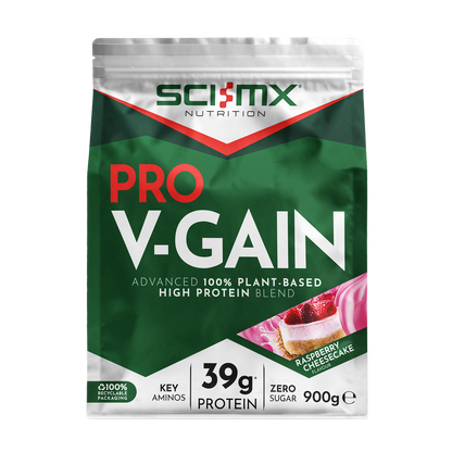 SCI-MX Pro V-Gain 900g Raspberry Cheesecake front-facing pouch