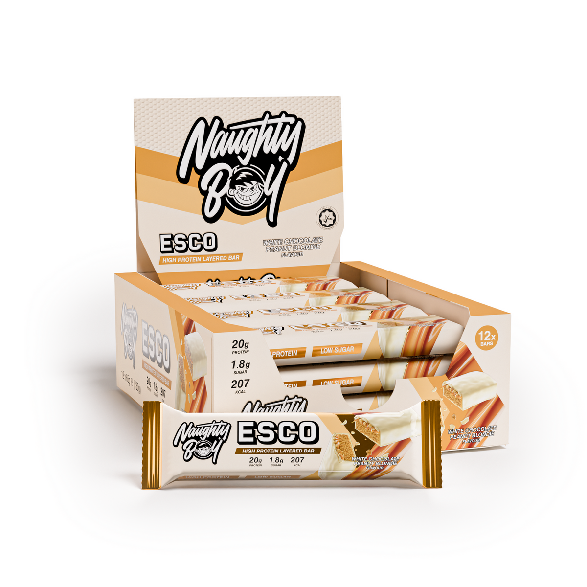 Naughty Boy ESCO Protein Bars White Chocolate Peanut Butter Blondie 12 x 65g