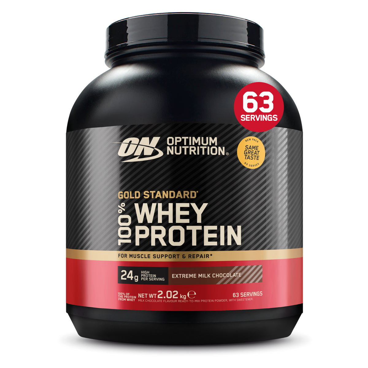 Optimum Nutrition Gold Standard 100% Whey 2.02kg Extreme Milk Chocolate front tub