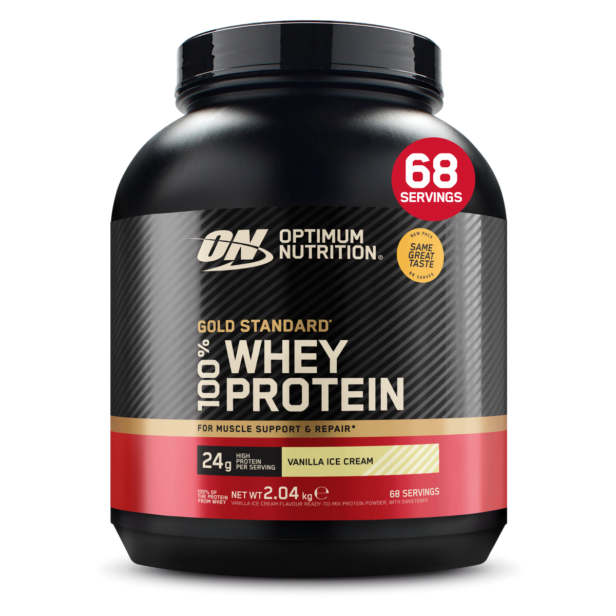 Optimum Nutrition Gold Standard 100% Whey 2.04kg Vanilla Ice Cream front tub