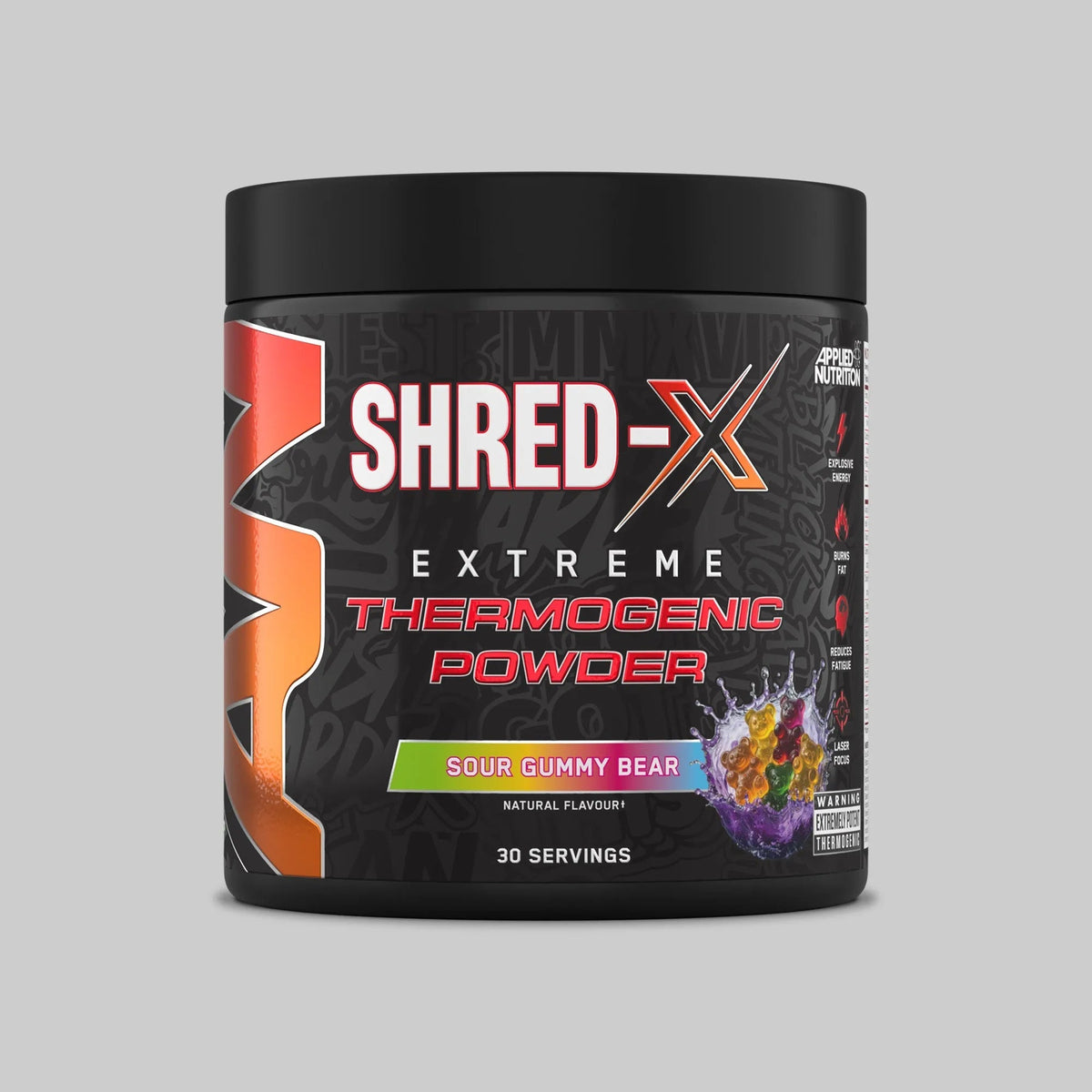 Applied Nutrition Shred-X Powder 300g Sour Gummy Bear front-facing tub