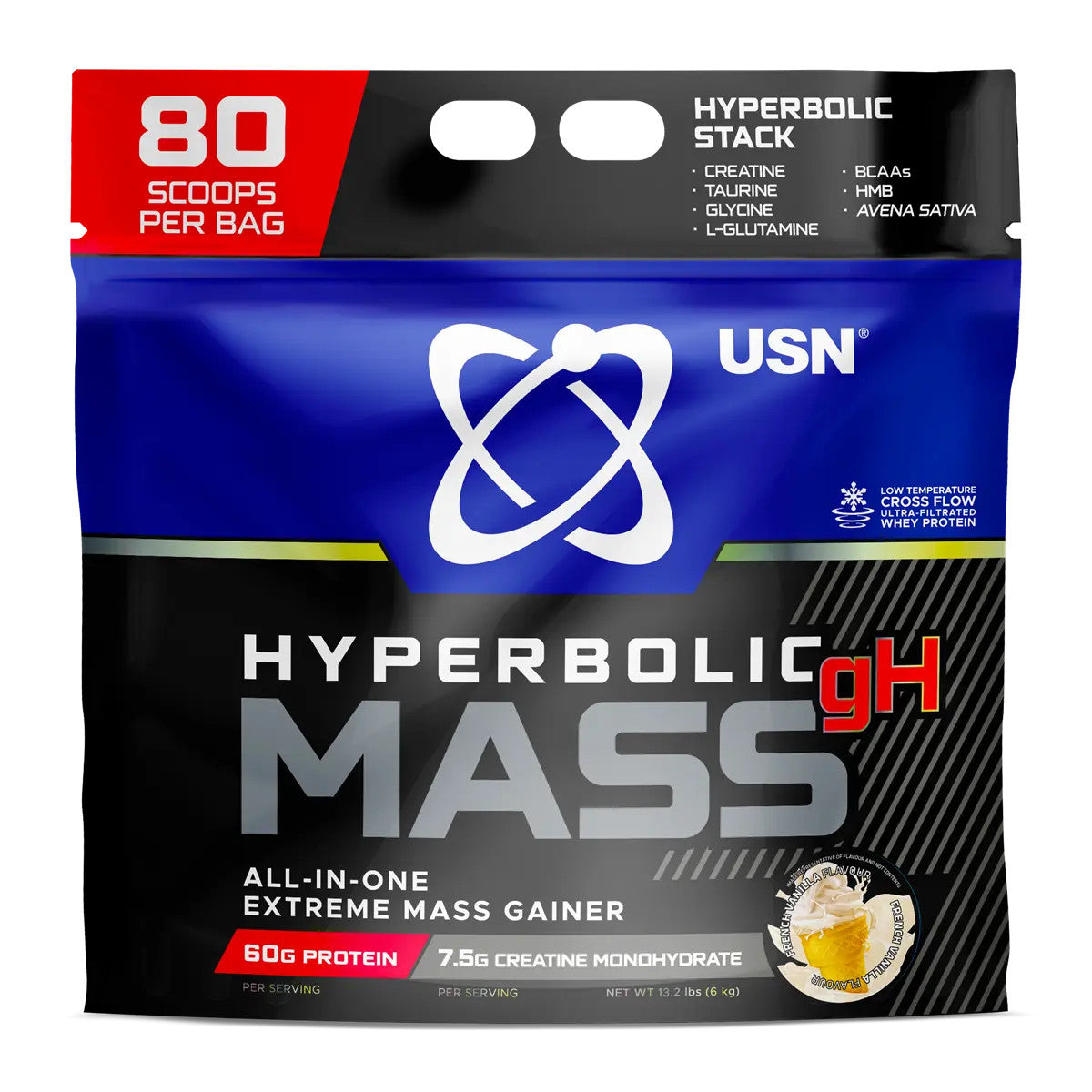 USN Hyperbolic Mass 6kg Vanilla, SKU USN274, front-facing bag on white background