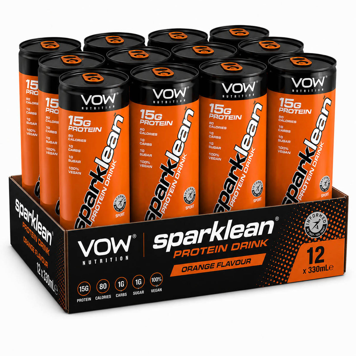 VOW Sparklean Protein Drink 12 x 330ml Orange