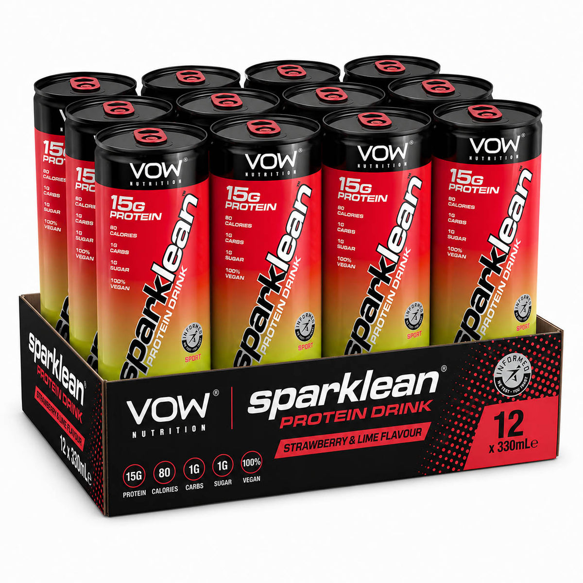 VOW Sparklean Protein Drink 12 x 330ml Strawberry & Lime